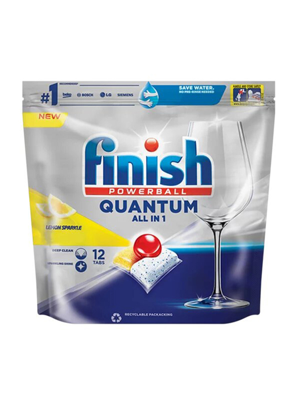 Finish Quantum All-In-1 Lemon Sparkle Dishwasher Detergent, 12 Tablets