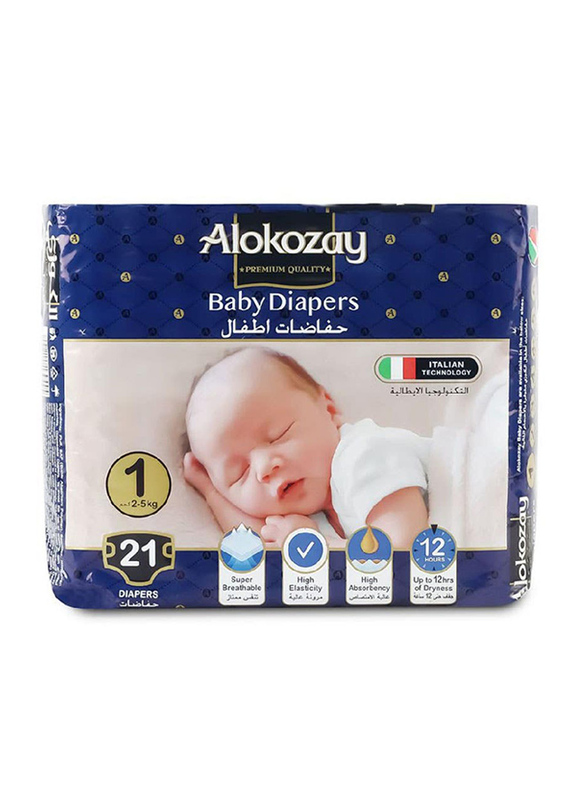 Alokozay Premium Baby Diapers, Size 1, 2-5 kg, 21 Count