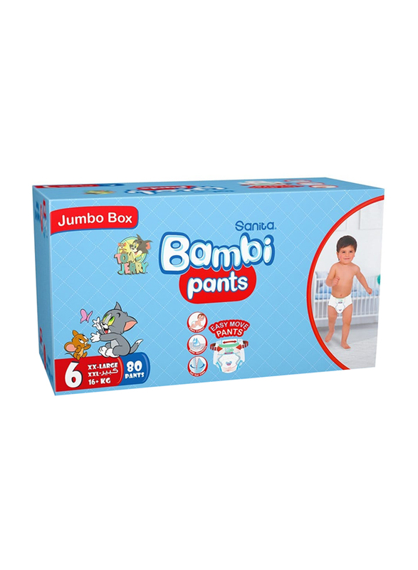 Sanita Bambi Pants Jumbo Box, Size 6, Xx Large, 16+ Kg, 80 Count