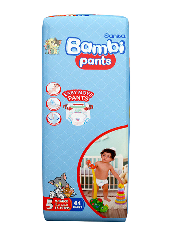 Sanita Bambi Pants, Size 5, X Large, 12-18 kg, Jumbo Pack, 44 Count