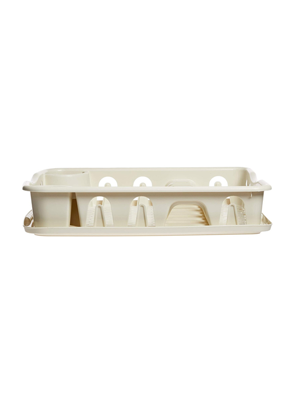 Cosmoplast Plastic Dish Drainer Rack Large with Detachable Drainboard, Off White