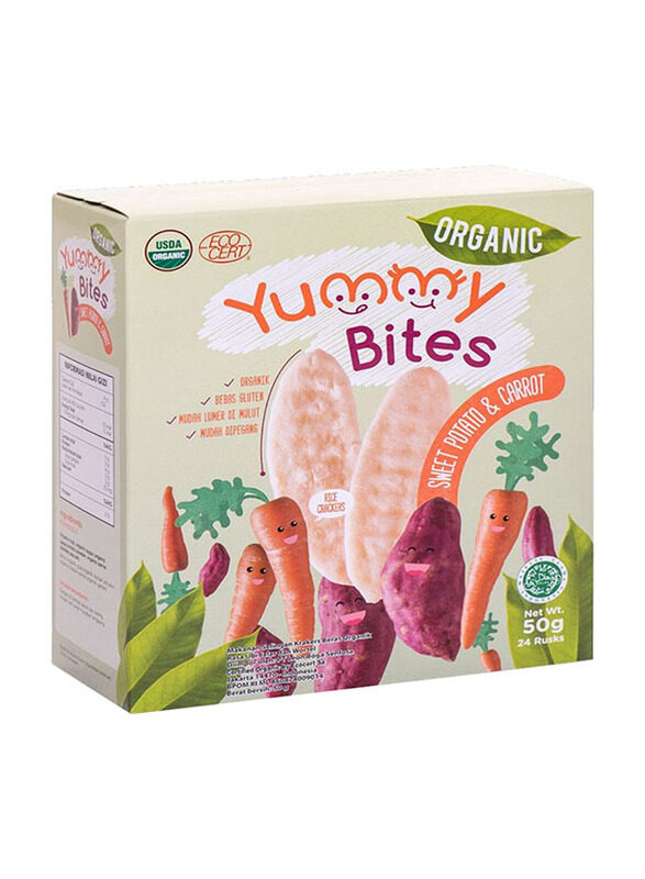 

Yummy Bites Organic Rice Cracker Carrot & Sweet Potato Flavor, 6 + Months, 50g