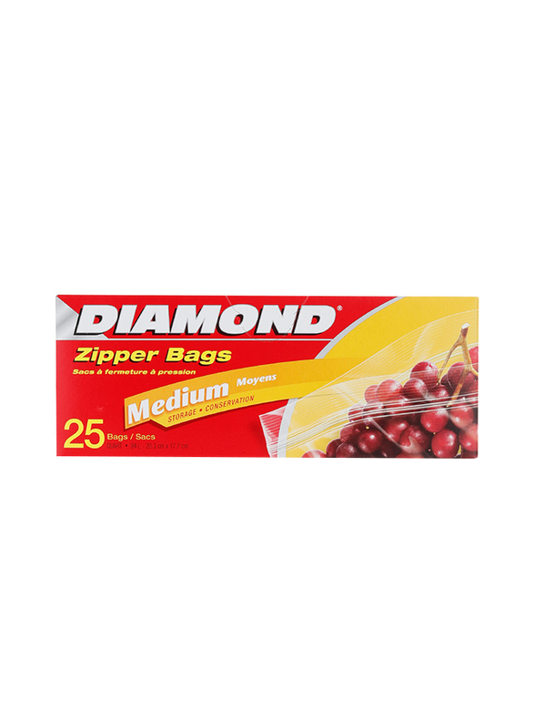 Diamond Zipper Food Storage Bags, Medium, 25 Pieces