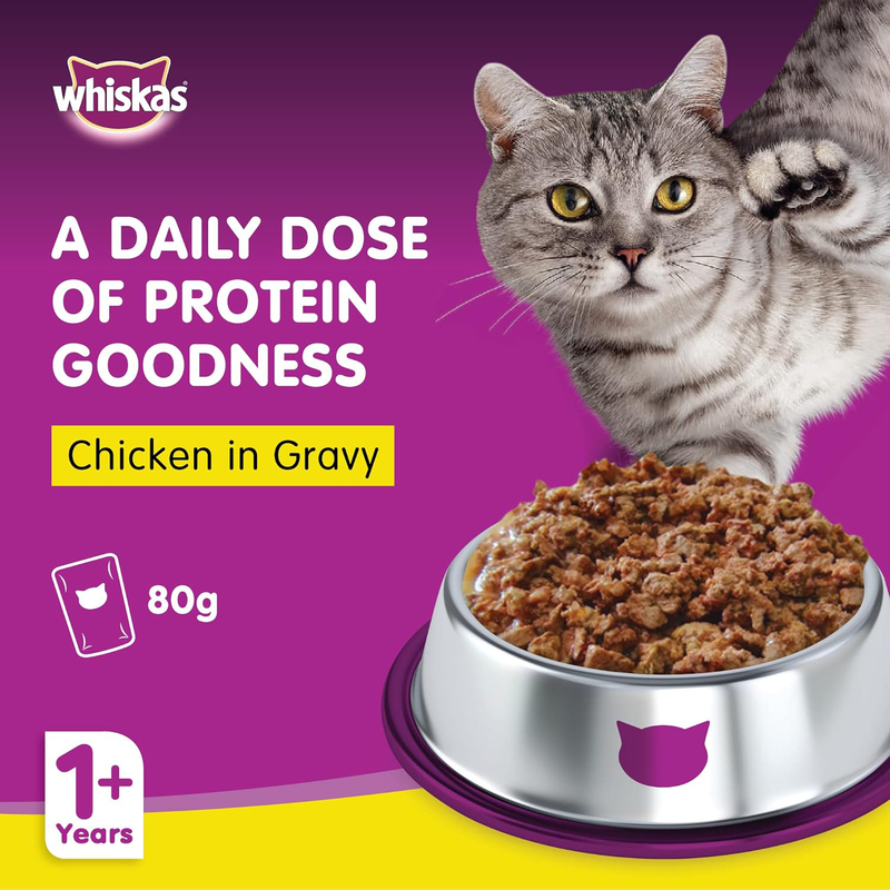 Whiskas Chicken in Gravy Cat Wet Food, 12 x 80g