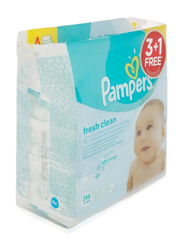 Pampers Fresh Clean Baby Wipes, 4 x 64 Pieces