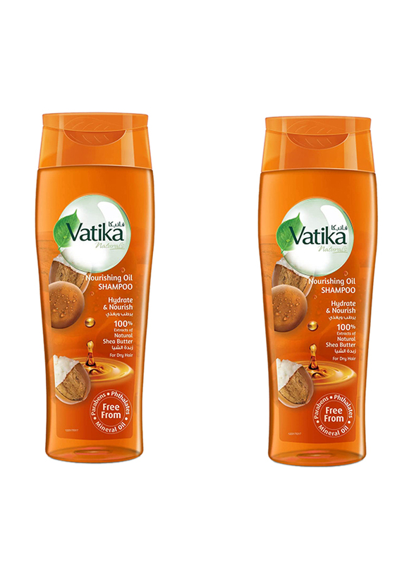 Vatika Naturals Oil Shea Butter Hydrate and Nourish Shampoo for All Hair Types, 2 x 425ml
