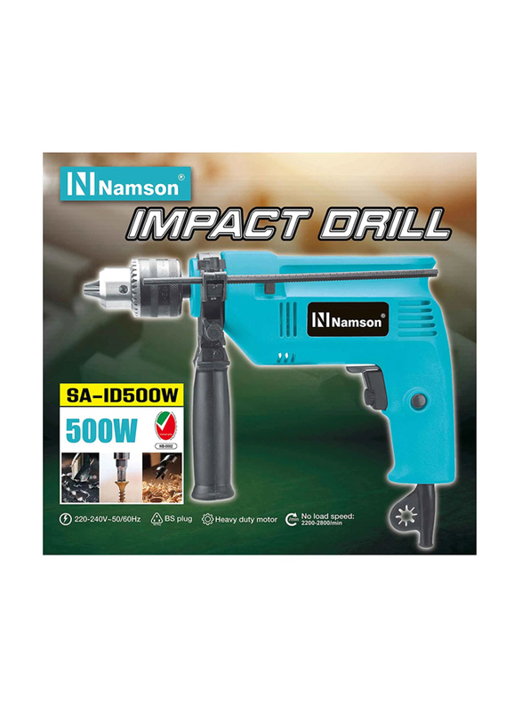 Namson Impact Drill with Bit Set, Sa-id500w, 500W, Black/Blue