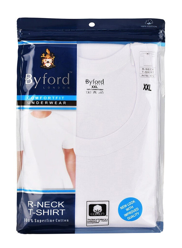 Byford Cotton Round Under Shirt for Men, XXL, White