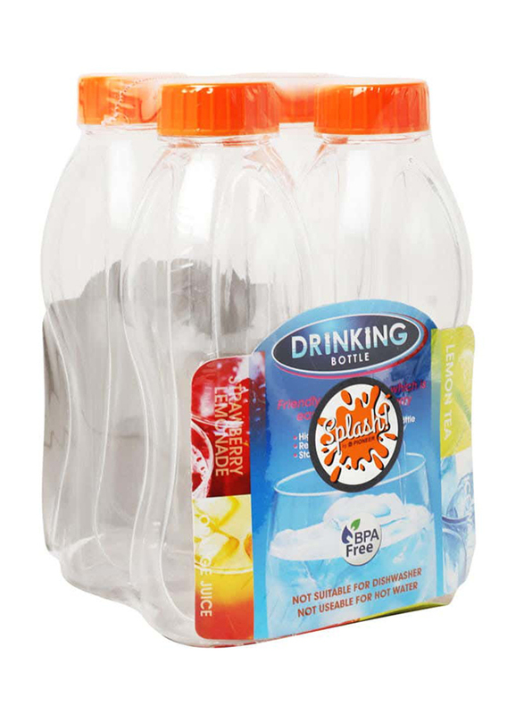 Pioneer Splash Drinking Bottle, 4 Pieces, Clear/Orange