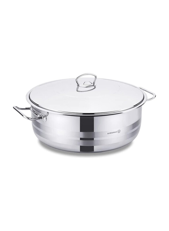 

Korkmaz 6.5L Round Stainless Steel Mega Low Casserole, 28 x 11cm, Silver