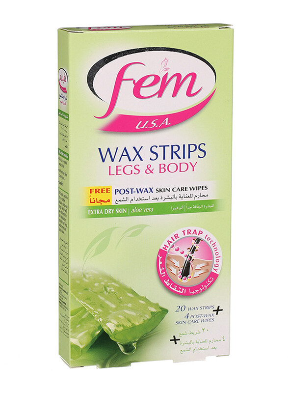 

Fem Wax Strips for Legs and Body - Aloe Vera - 20 Strips