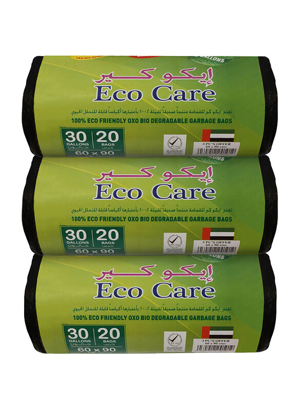 

Eco Care Black Garbage Bags Roll 300 Gallons, 3 x 20 Pieces