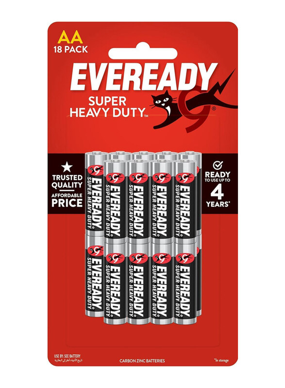 

Eveready 18-Piece 1215 Super Heavy Duty AA Battery, Black/Silver