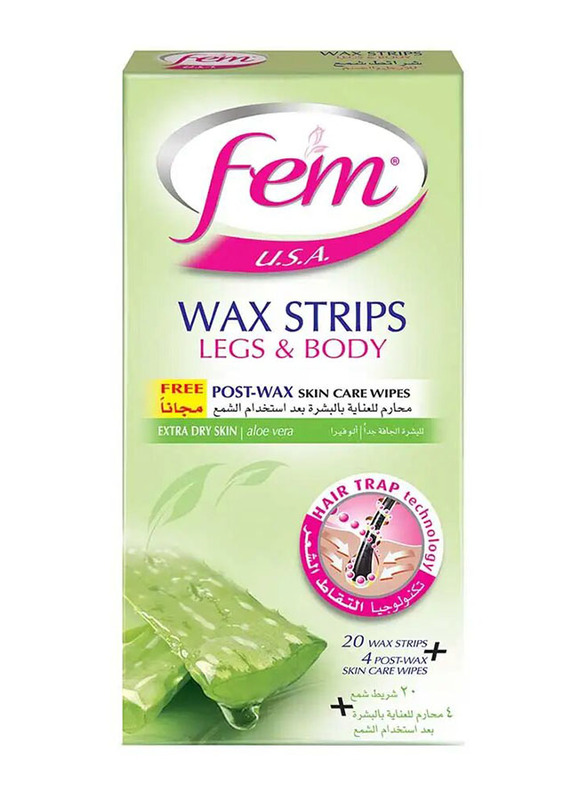 Fem Wax Strips for Legs and Body - Aloe Vera - 20 Strips