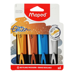 Maped Fluo Glitter Metal Marker Set, 4 Pieces, Multicolour