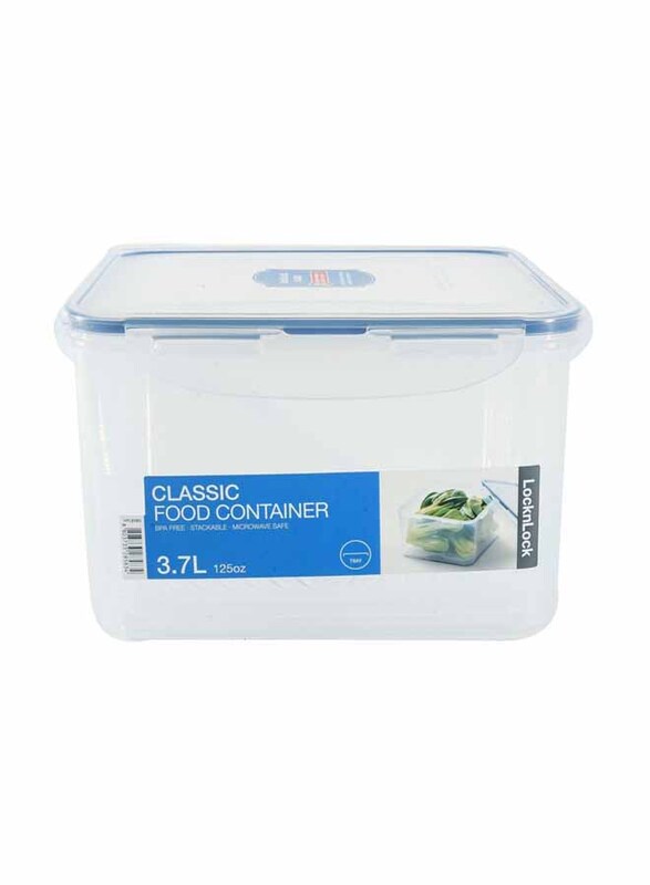 Lock & Lock Square Food Container with Tray, HPL858D, 3.7 Liters, Clear/Blue