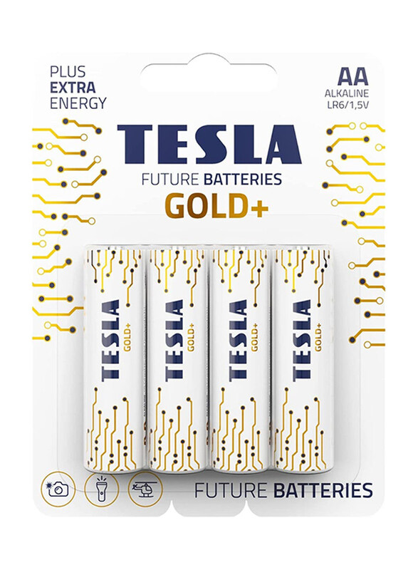

Tesla AA Alkaline Plus Extra Energy Battery, 4 Pieces, Gold