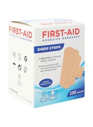 First Aid Adhesive Bandage Sheer Strips, 100 Pieces