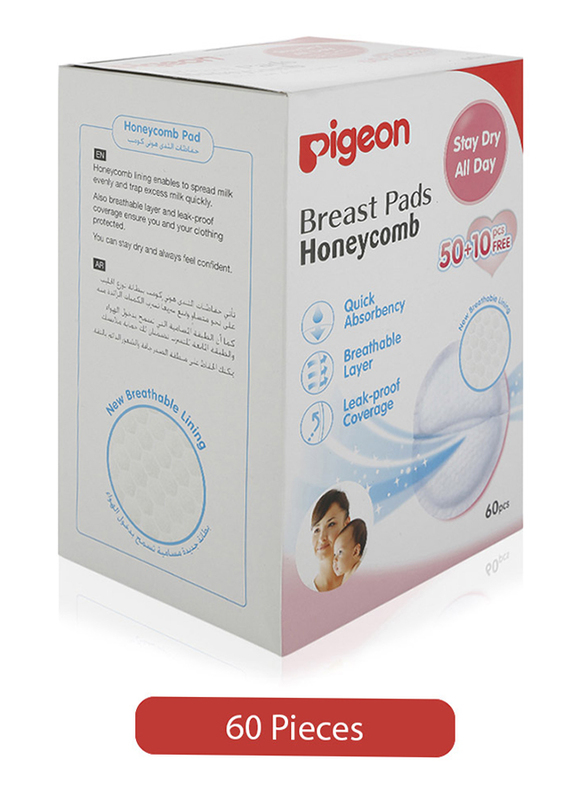 Pigeon Honeycomb Breast Pads, 60-Pieces, White