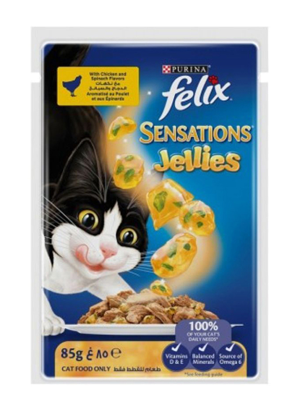 Felix Sensations Jellies Chicken and Spinach in Jelly Wet Cat Food, 85g