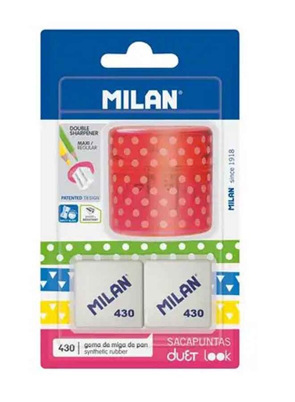 Milan Pink Duet Look Sharpener + 2 Erasers 430