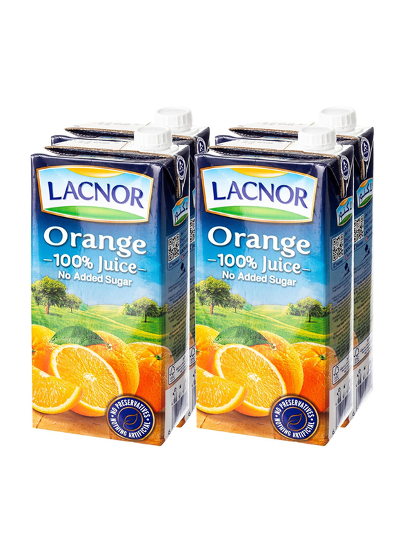 Lacnor Pure Orange Juice, 4 x 1 Liter