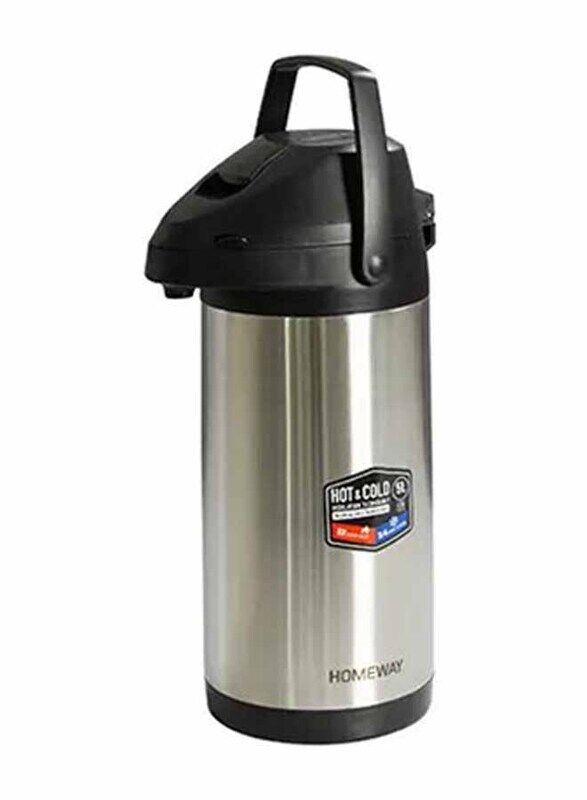 

Homeway Ss Double wall Air Pot Flask, 4 Ltr, Silver/Black