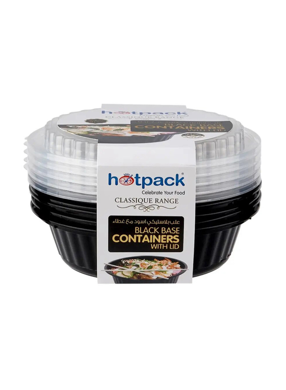 Hotpack Black Round Container, 24 Oz, 5 Pieces