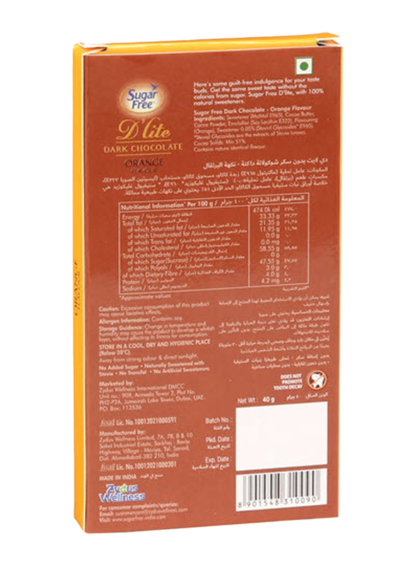 Dlite Sugar Free Orange Dark Chocolate, 40g