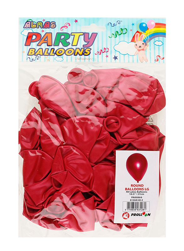 Alras Prolloon Metallic Latex Round Balloons, Medium, 40 Pieces, Red