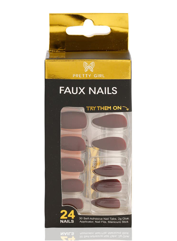 Pretty Girl Faux Nails, Dark Red, 24 Pieces