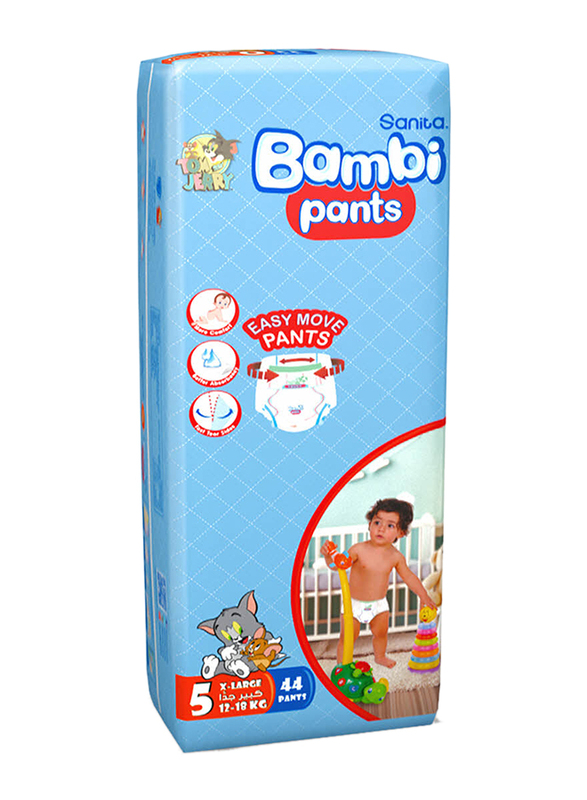 Sanita Bambi Pants, Size 5, X Large, 12-18 kg, Jumbo Pack, 44 Count