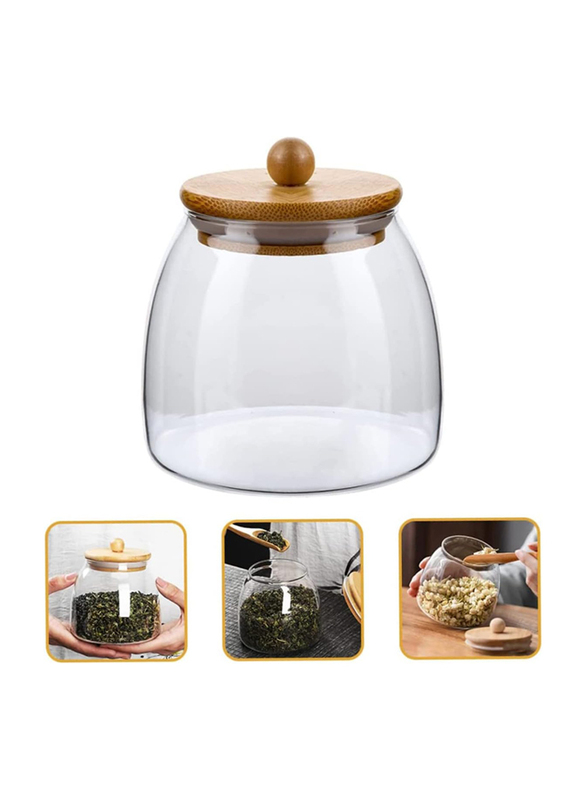 Blackstone 2-Piece Glass Jar Storage Bottle Canister with Bamboo Lid, 800ml, YK4113, Beige