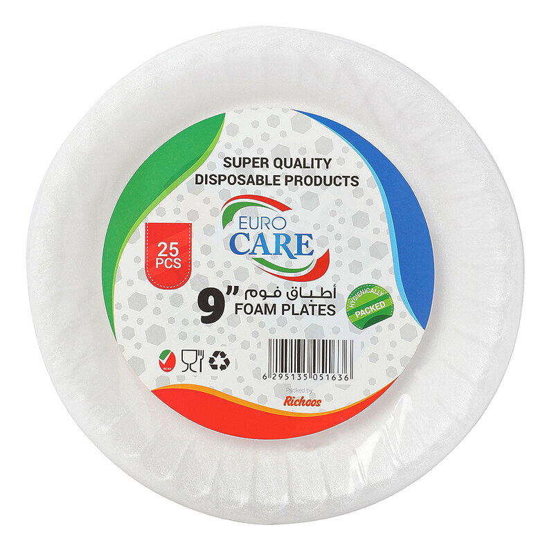 

Euro Care 9-inch Super Quality Disposable Foam Plates, 25 Pieces, White