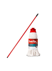 Tonkita Mopy Cotton Mop With Metal Stick, Red/White