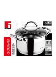 Bergner 3.3 Ltr Casserole with Glass Lid 18/10, Silver