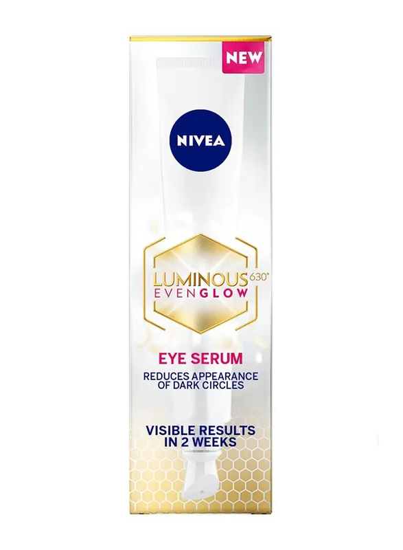 Nivea Luminous 630 Even Glow Anti Dark Circles & Puffy Eyes Serum, Hydrating Hyaluronic Acid & Energizing Caffeine, 15ml