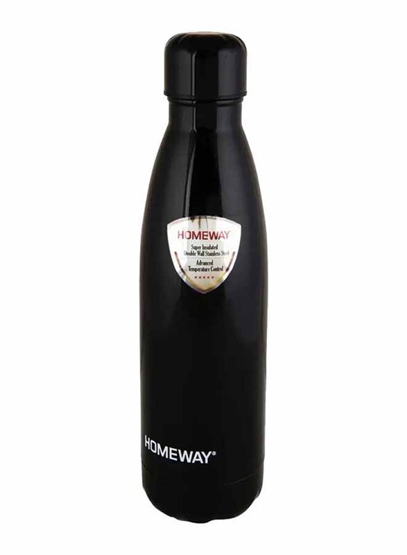 Homeway Super Insulated Double Wall Stainless Steel Sports Flask, Black, 500ml