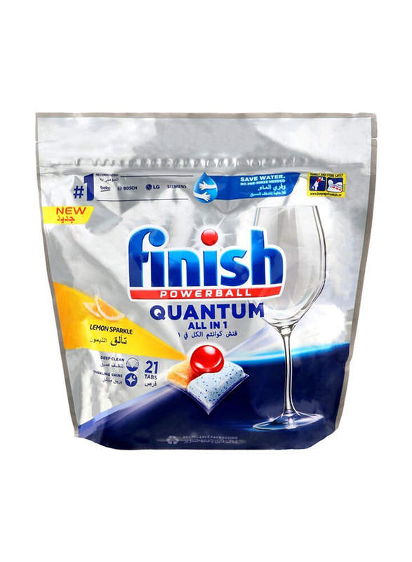 Finish Powerball Quantum All In 1 Lemon Sparkle Dishwasher Detergent, 21 Tablets
