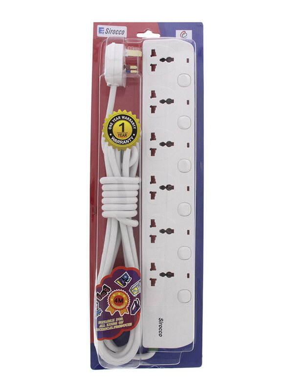 

Sirocco W06S Super 6 Way Extension Socket with 4 Meter Cord - White