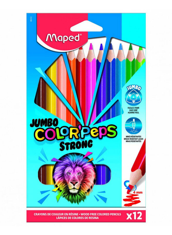 

Maped Strong Jumbo Coloured Pencils Set, 12 Pieces, Multicolour