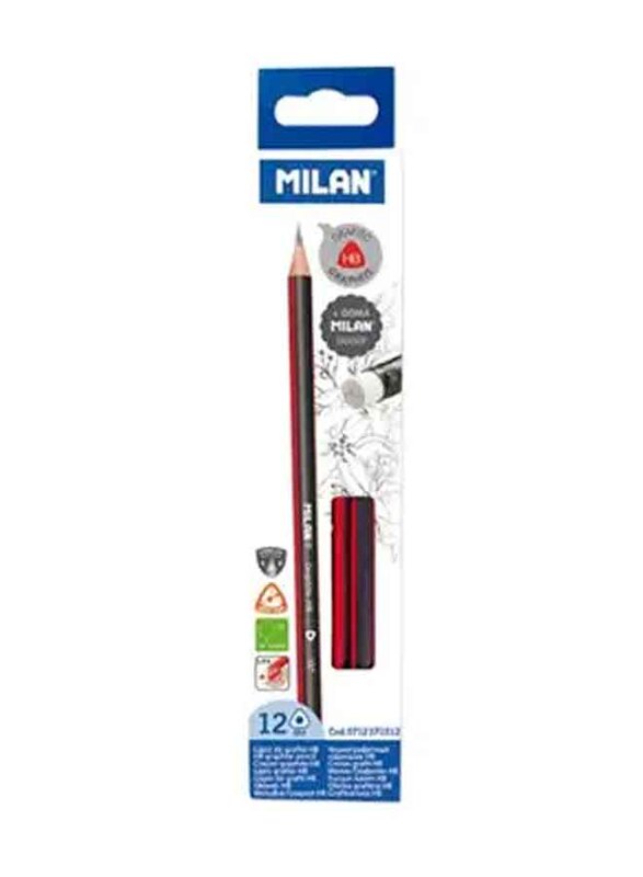 Milan Triangular HB Pencils with Erasers, 12 Pieces