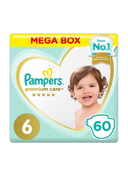 Pampers Premium Care Diapers, Size 6, 13+ kg, Mega Box, 60 Count