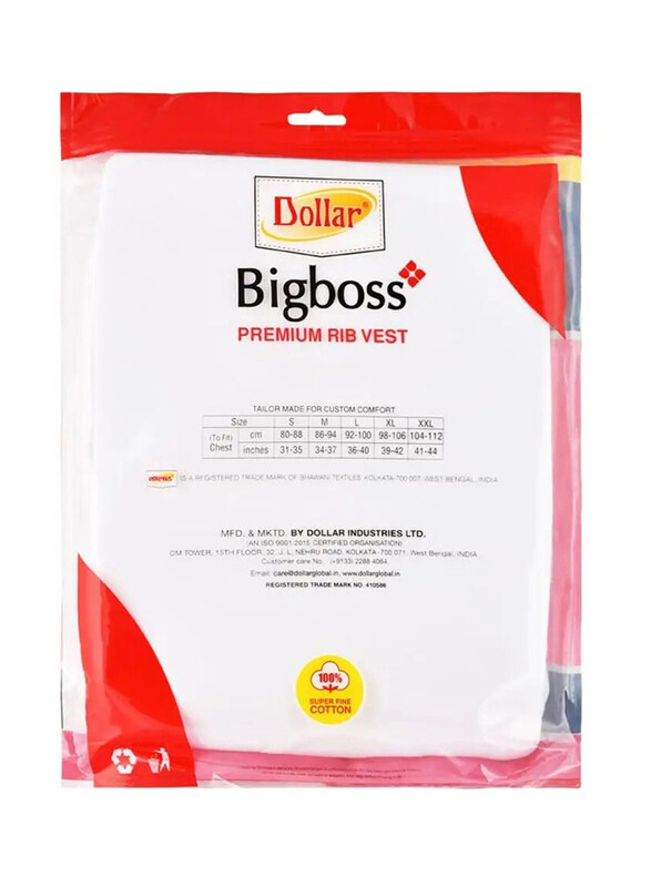 Dollar Bigboss Rib Vest for Men, White, Large, 3 Pieces