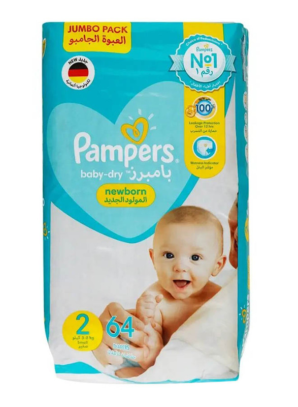 Pampers Baby Dry Diapers Jumbo Pack - Size 2, 3-8 Kg, 64 Counts