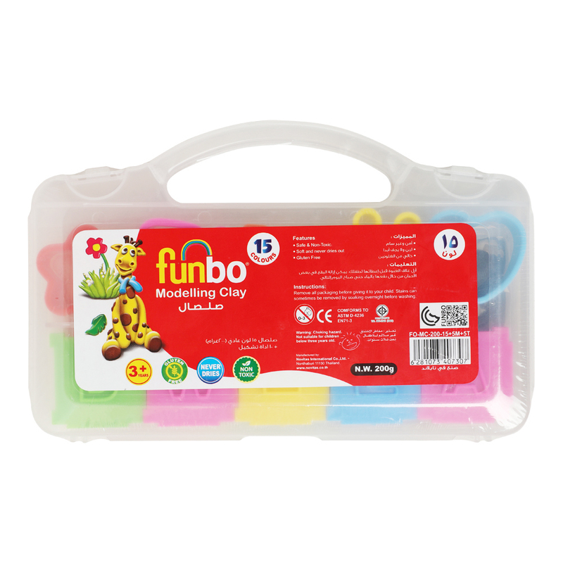 Funbo 15 Colours Modelling Clay, 200g, Multicolour