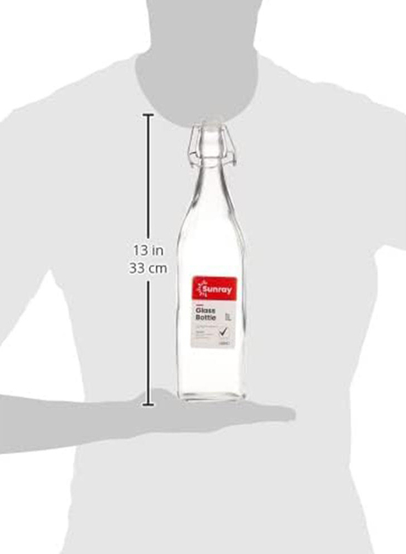 Sunray Square Bottle, 1000ml, Clear