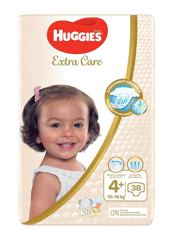 Huggies Extra Care Diapers, Size 4+, 10-16 Kg, Jumbo Pack, 38 Count