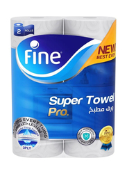 Fine Super Towel Pro, Highly Absorbent, Sterilized & Half Perforated Kitchen Paper Towel - 3 Ply, Pack of 2 Rolls