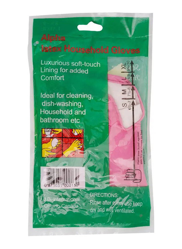 Alpha Latex Household Gloves, Pink, Large